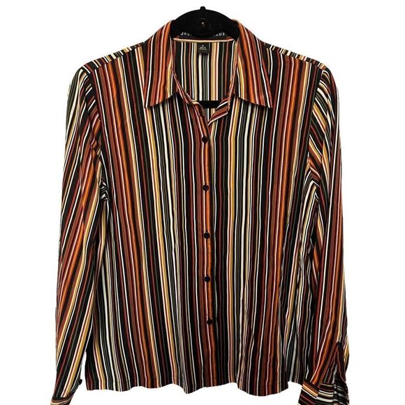 Josephine Chaus Women's Button Up Blouse Size 6 Orange/green Multi Stripe - Picture 1 of 8